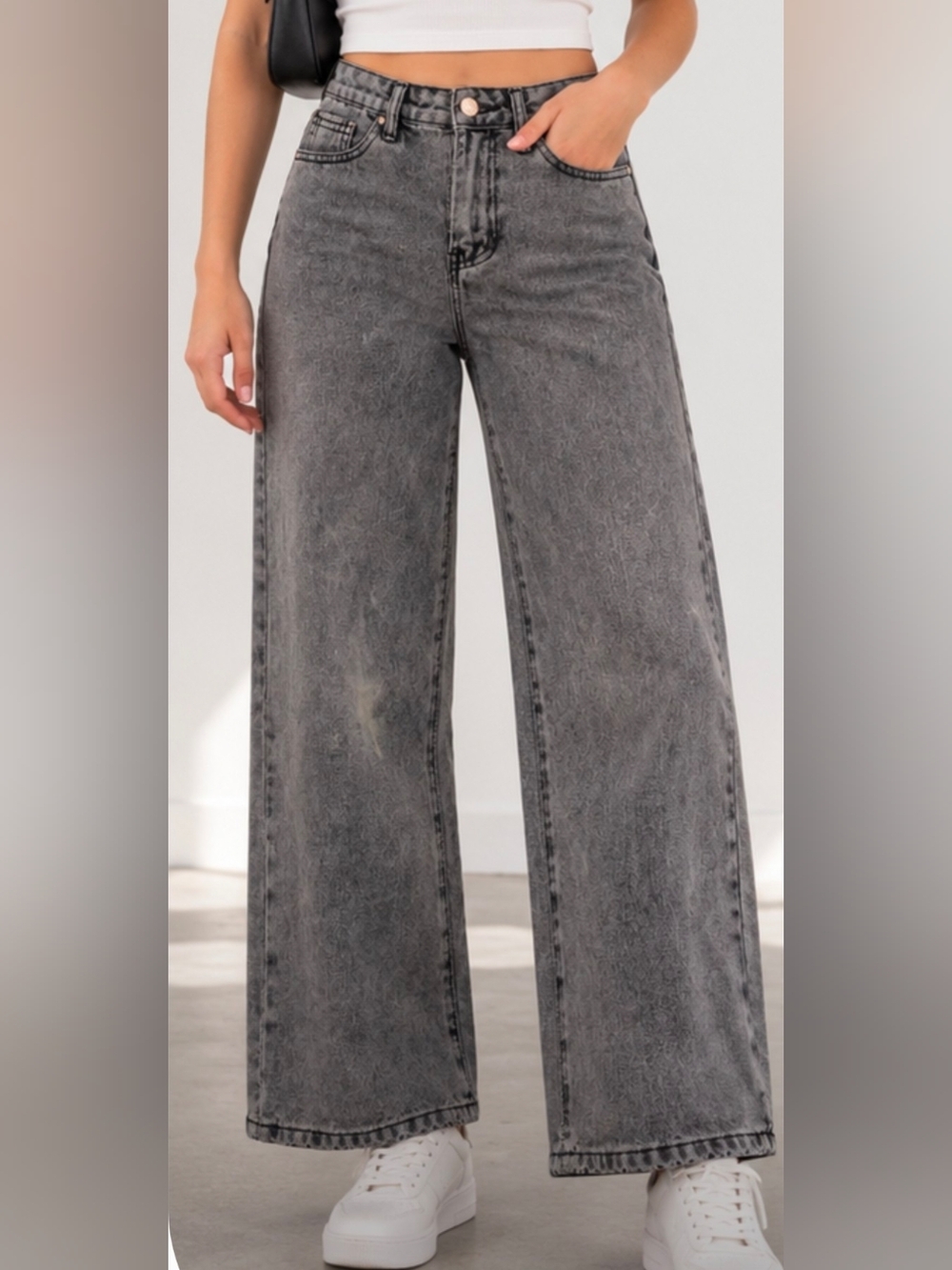 SHEIN Wide Leg Jeans in Gray Size XS (2)